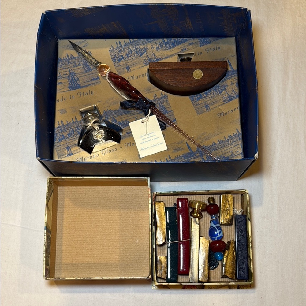 Vintage S/G Venice Murano Glass Calligraphy Set NIB